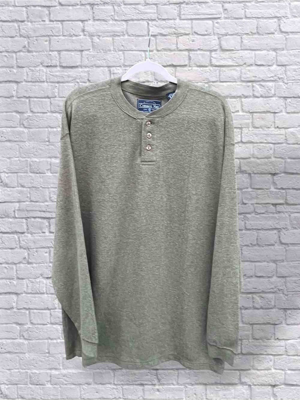 Common Man Dale Waters Men’s Henley Shirt L Brown Cotton Viscose Long Sleeve